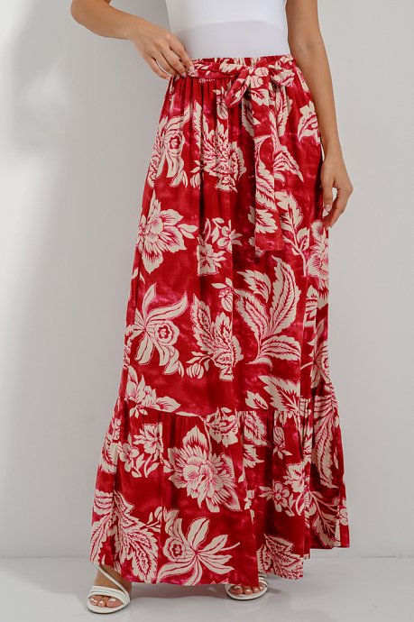 Maxi floral skirt with matching belt and ruffled details