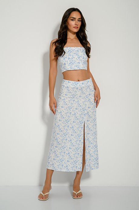 Midi floral skirt with front slit detail