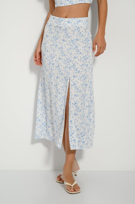 Midi floral skirt with front slit detail
