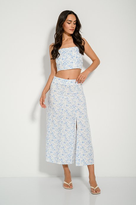 Midi floral skirt with front slit detail