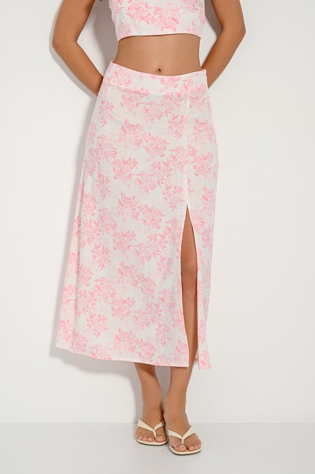 Midi floral skirt with front slit detail