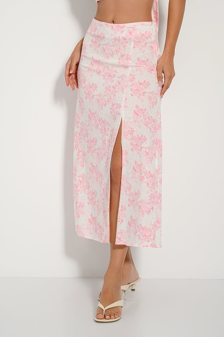 Midi floral skirt with front slit detail