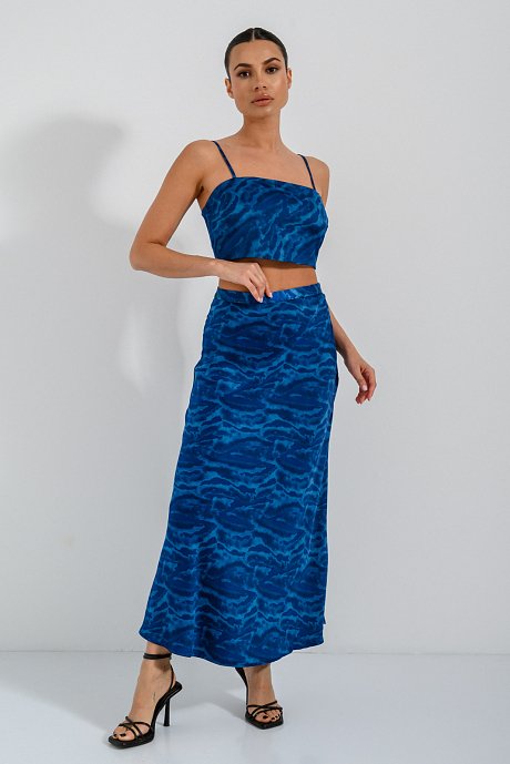 Maxi skirt with satin effect and print