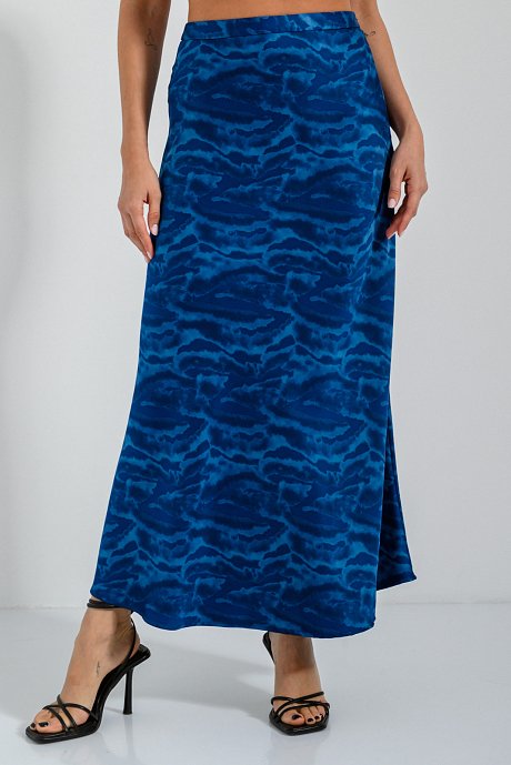 Maxi skirt with satin effect and print