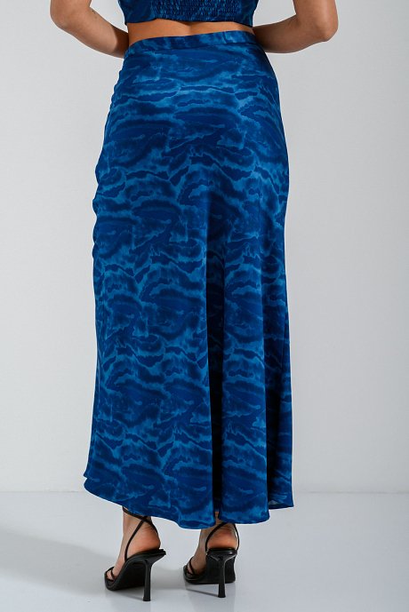 Maxi φούστα με σατινέ υφή και print