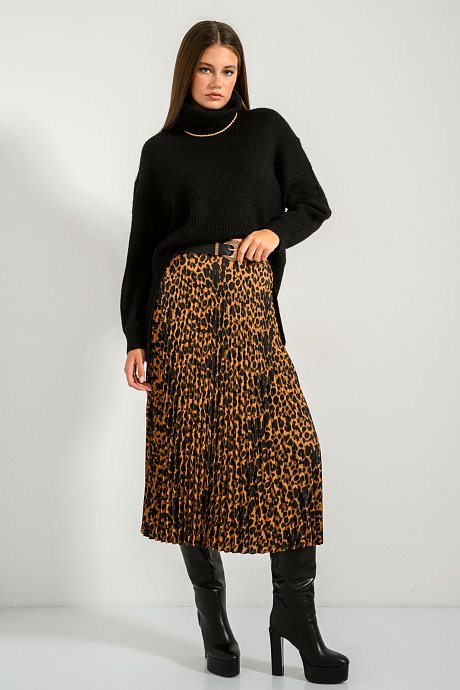 Midi πλισέ φούστα με leopard print