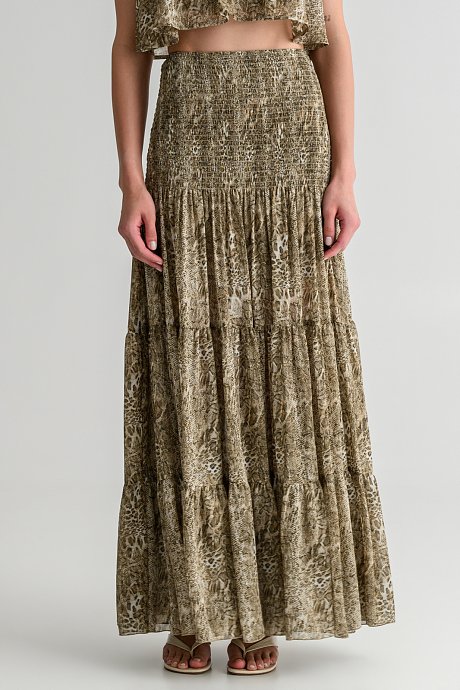 Maxi φούστα με snake print και βολάν