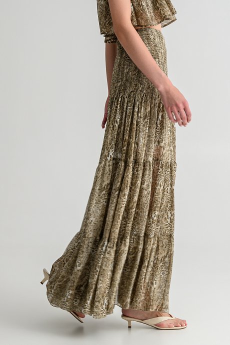 Maxi φούστα με snake print και βολάν