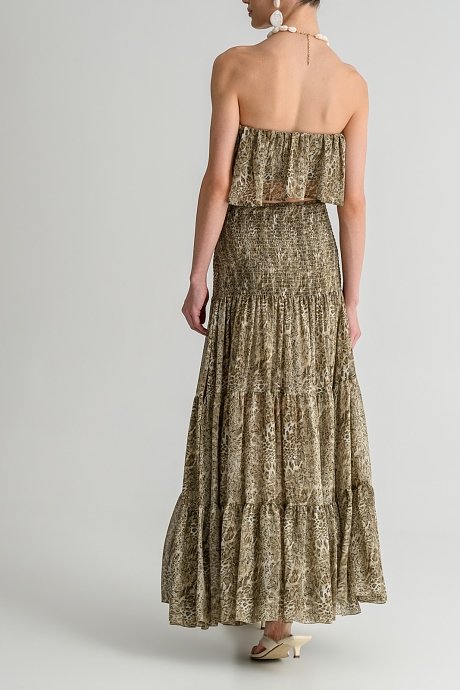 Maxi φούστα με snake print και βολάν