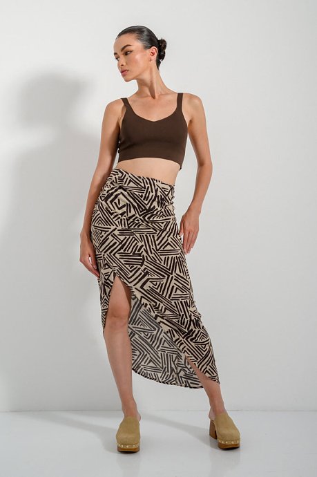 Midi φούστα-παρεό με print και wrap-style δέσιμο