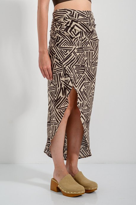 Midi printed skirt-pareo with wrap-style tie