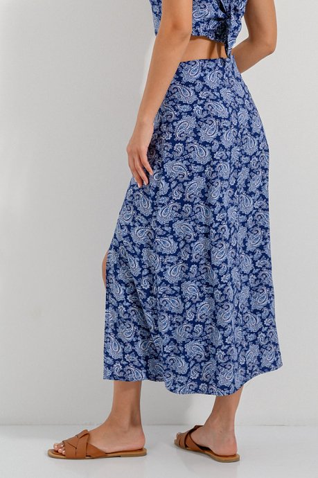 Midi paisley skirt with front slit detail