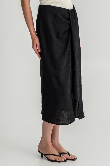 Midi skirt with front slit and draped detail
