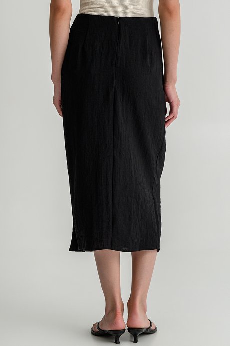 Midi skirt with front slit and draped detail
