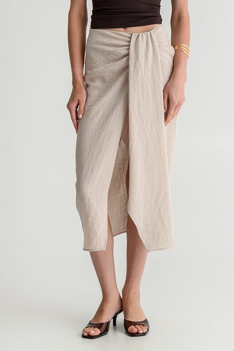 Midi skirt with front slit and draped detail