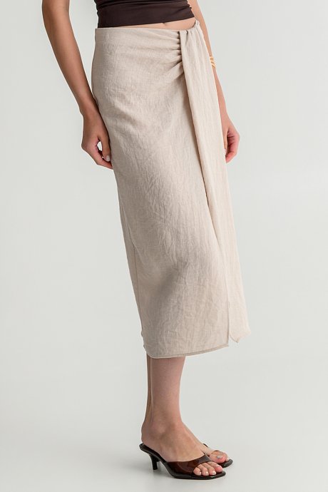 Midi skirt with front slit and draped detail