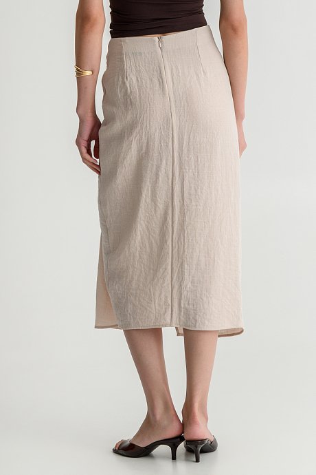 Midi skirt with front slit and draped detail