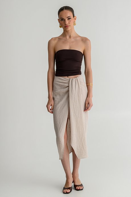 Midi skirt with front slit and draped detail