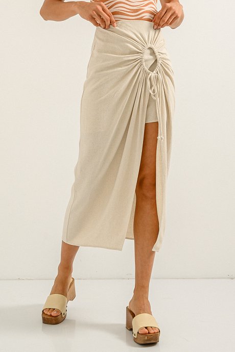 Midi linen skirt with cut out detail