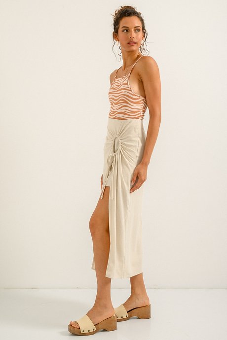 Midi linen skirt with cut out detail