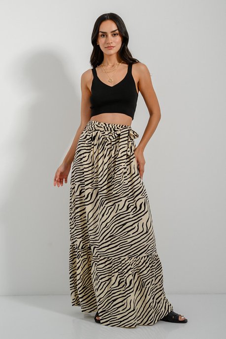Maxi skirt with zebra print and matching belt