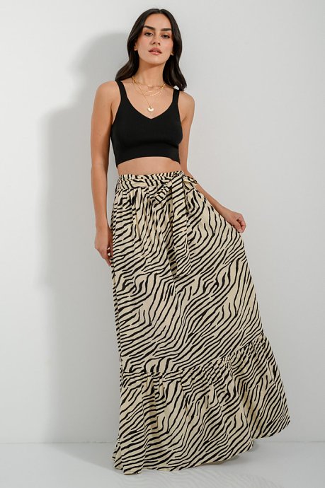 Maxi skirt with zebra print and matching belt