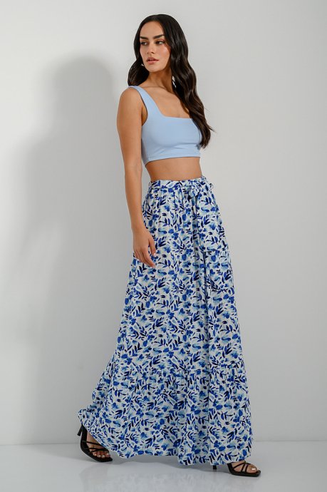 Maxi floral skirt with matching belt and ruffled end details