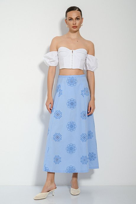 Midi broderie φούστα με διάτρητα σχέδια