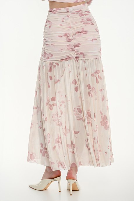 Midi tulle floral skirt with shirring details