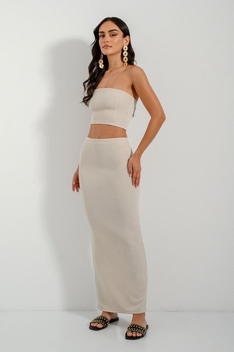 Maxi ribbed skirt with opening detail