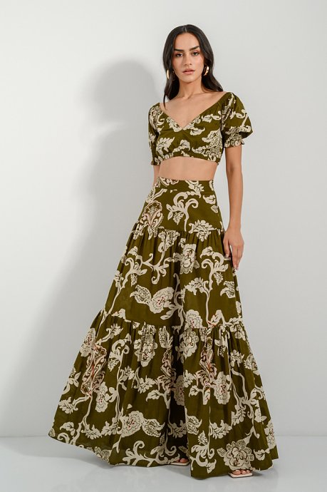 Maxi printed skirt with ruffled end details