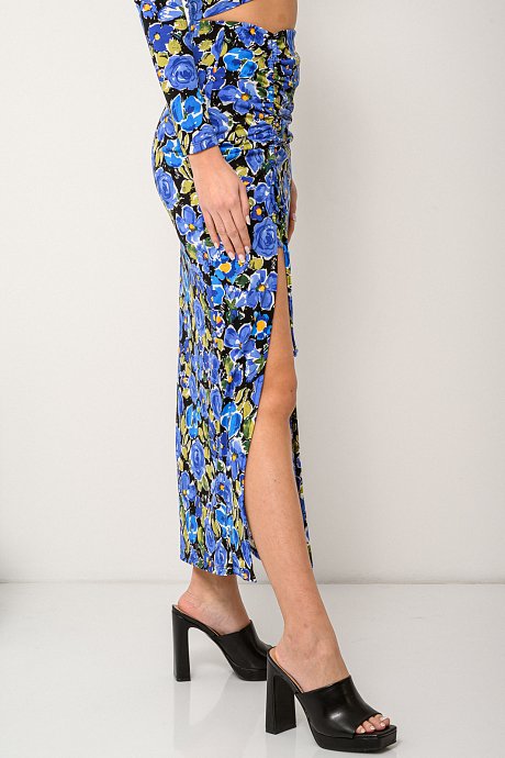 Midi floral skirt with front cut out detail