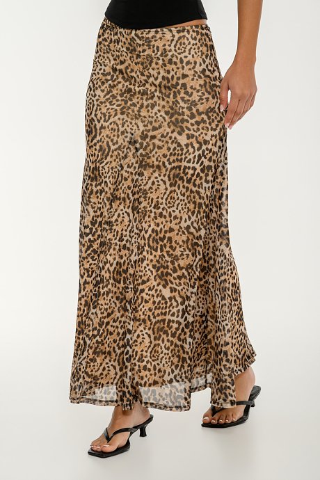 Midi tulle A-line skirt with leopard print