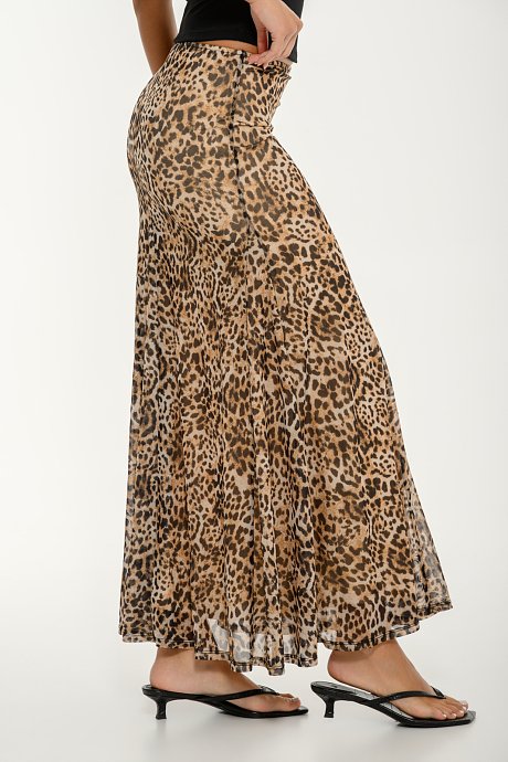 Midi tulle A-line skirt with leopard print