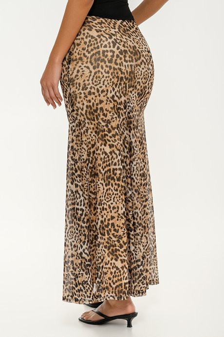 Midi tulle A-line skirt with leopard print