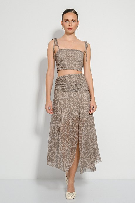 Midi cloche tulle skirt with zebra print