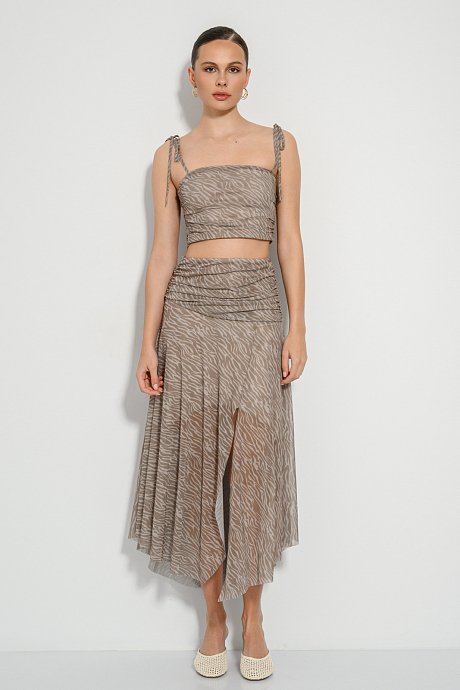 Midi cloche tulle skirt with zebra print