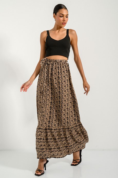 Maxi skirt with print and frilled details