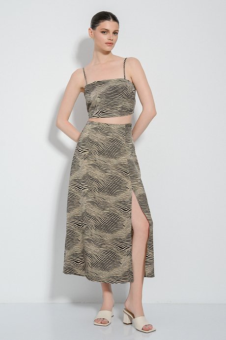 Midi skirt with zebra print and satin effect