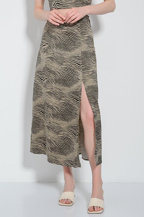 Midi skirt with zebra print and satin effect
