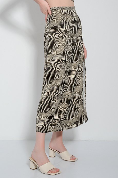 Midi skirt with zebra print and satin effect