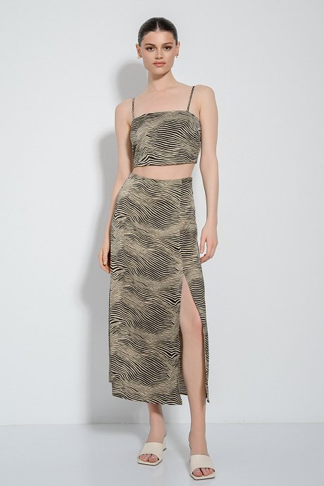 Midi skirt with zebra print and satin effect