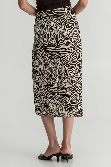 Midi zebra print skirt with front slit and draped detail