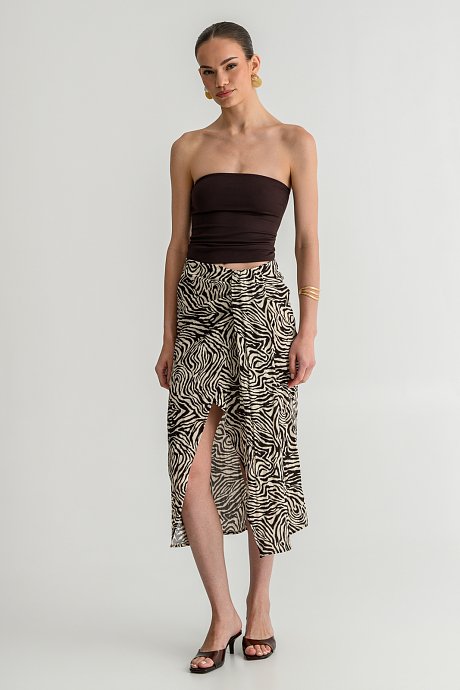 Midi zebra print skirt with front slit and draped detail