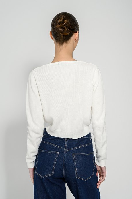 Πλεκτή ριπ ζακέτα με V λαιμόκοψη
