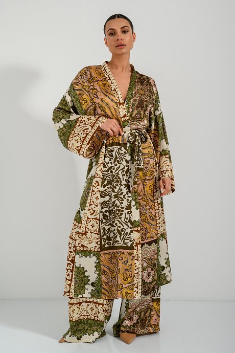 Long paisley kimono with satin effect