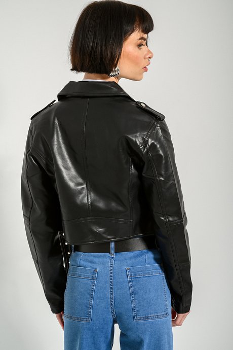 Crop biker jacket with leather effect