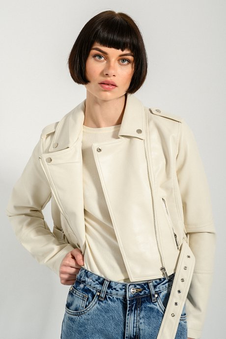 Crop biker jacket with leather effect