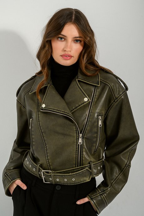 Cropped jacket with leather effect