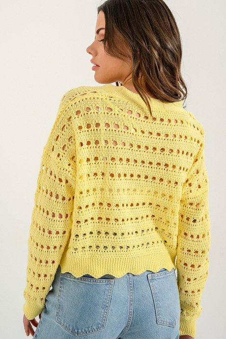 Net knitted cardigan with wavy details